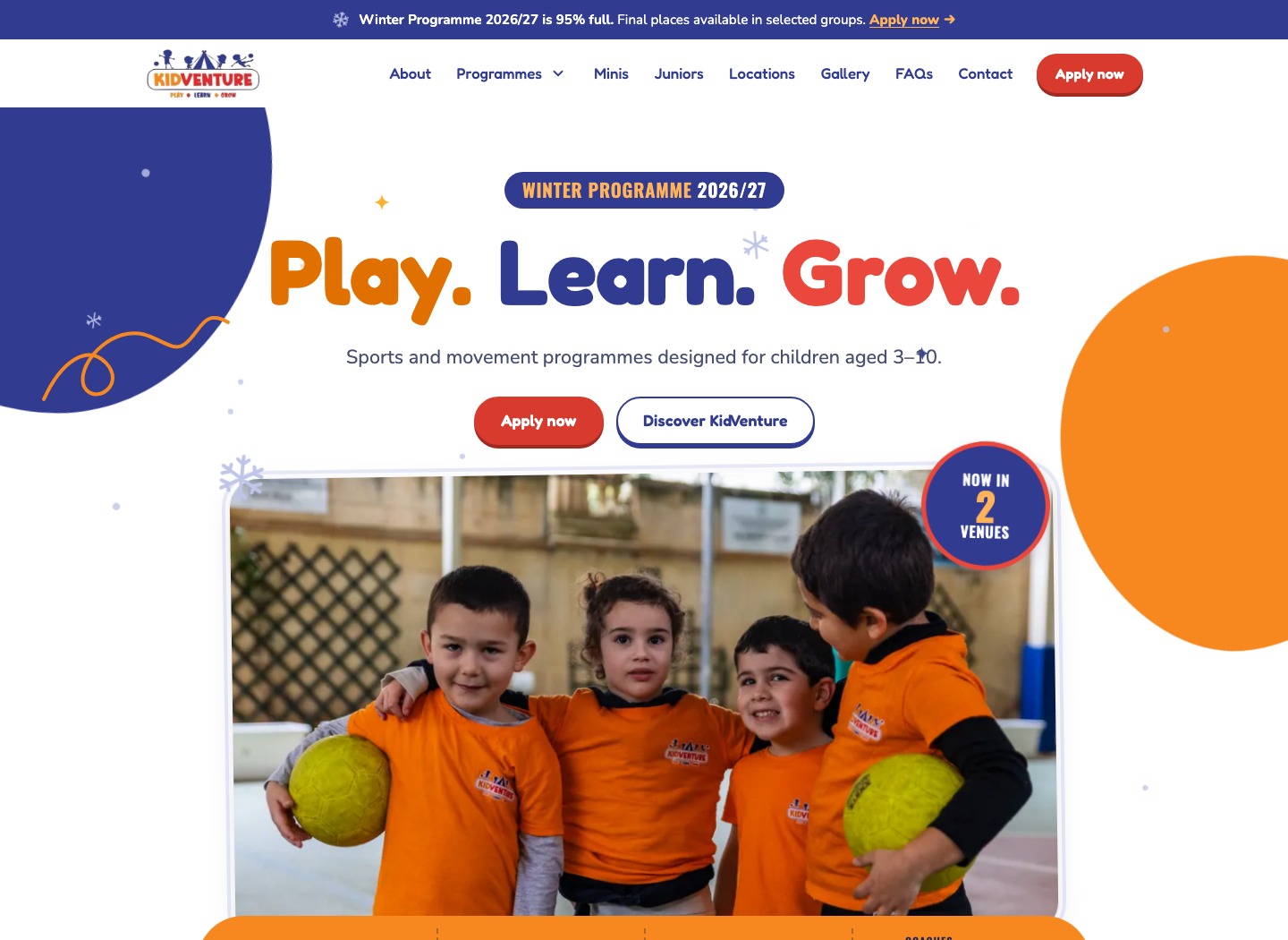 Kidventure website homepage